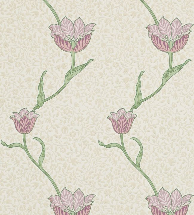Garden Tulip Wallpaper - Artichoke / Heather - 210393 - Morris Exclusive