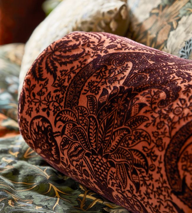 Indian Flock Velvet Fabric - Russet/Mulberry - 236943 - Morris & Co