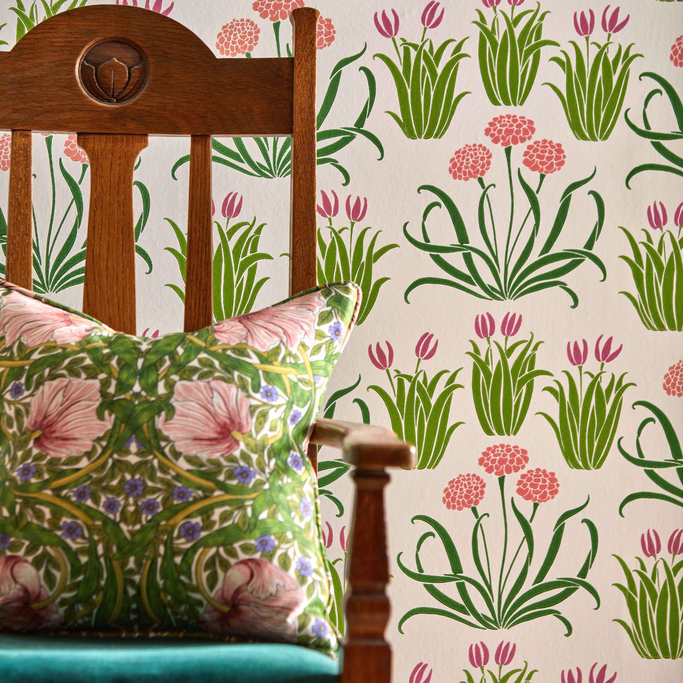 Pimpernel Fabric - Sap Green/Strawberry - 227214 - Morris & Co