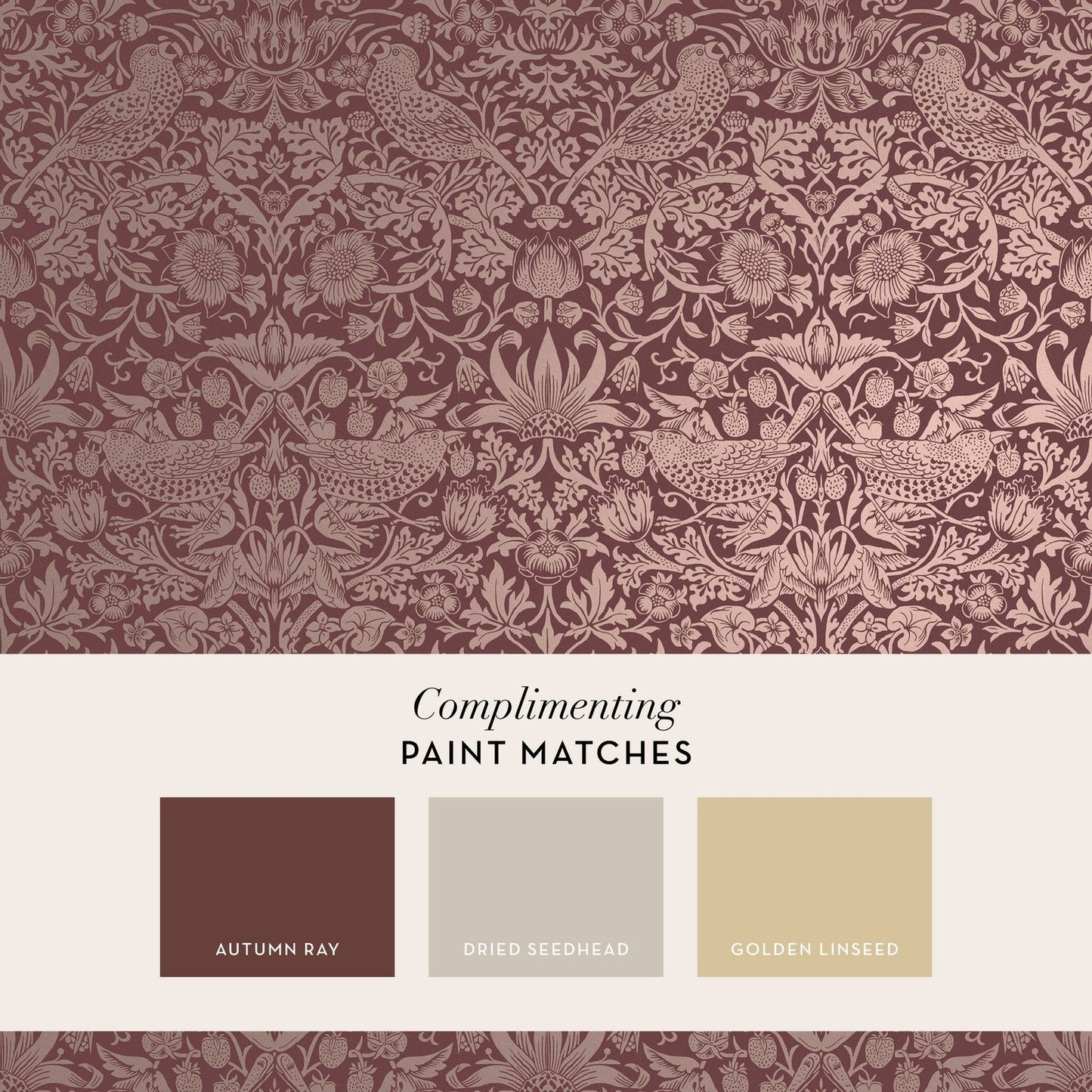 Strawberry Thief Fibrous Wallpaper - Burgundy - 124235 - William Morris AH