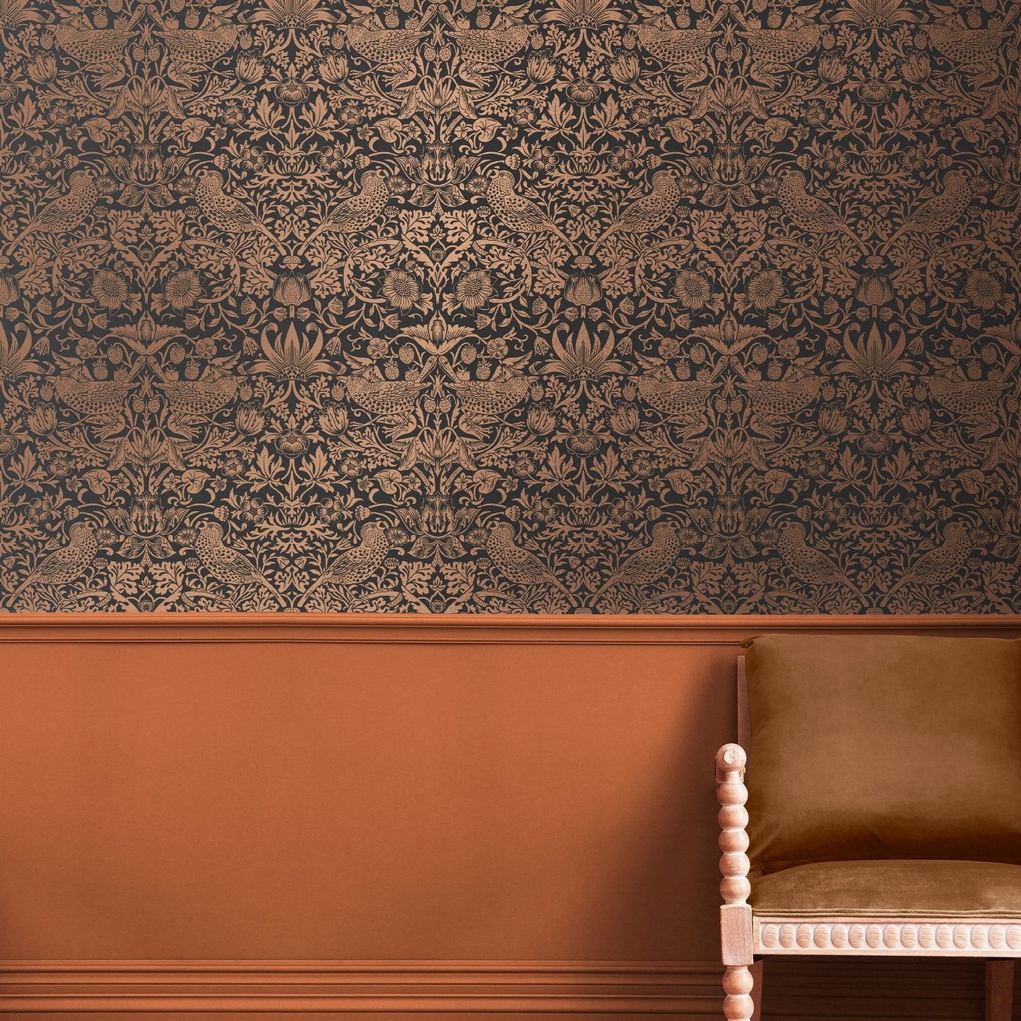 Strawberry Thief Fibrous Wallpaper - Charcoal - 124236 - William Morris AH