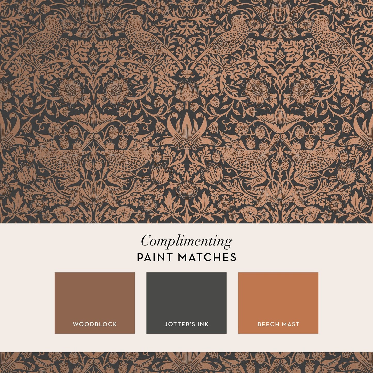 Strawberry Thief Fibrous Wallpaper - Charcoal - 124236 - William Morris AH