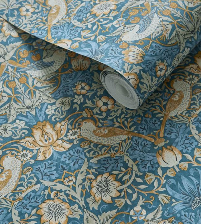 Strawberry Thief Wallpaper - Denim/Spice - W0171/02 - Clarke & Clarke