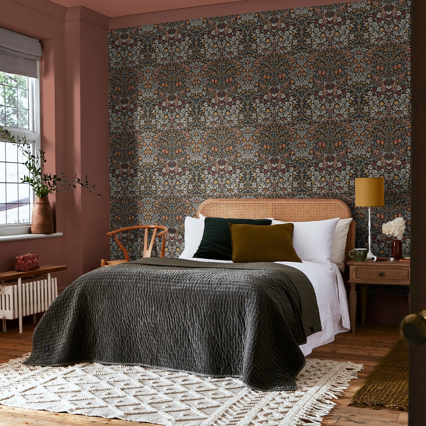 Blackthorn Wallpaper - Charcoal & Burnt Orange - 124250 - William Morris AH