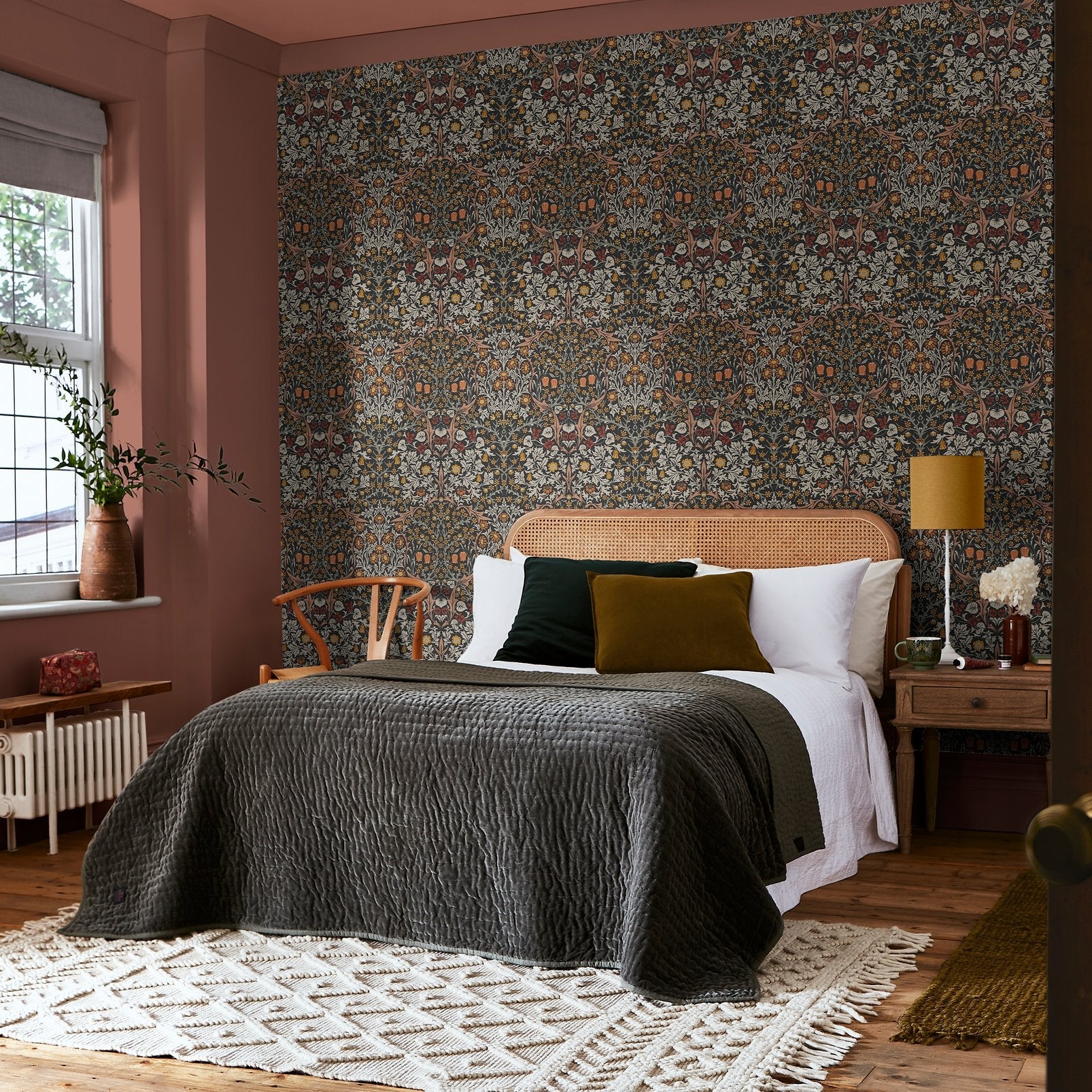 Blackthorn Wallpaper - Charcoal & Burnt Orange - 124250 - William Morris AH