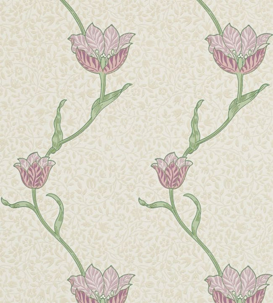 Garden Tulip Wallpaper - Artichoke / Heather - 210393 - Morris Exclusive