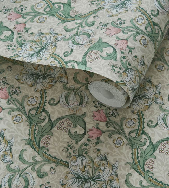 Golden Lily Wallpaper - Linen/Blush - W0174/01 - Clarke & Clarke