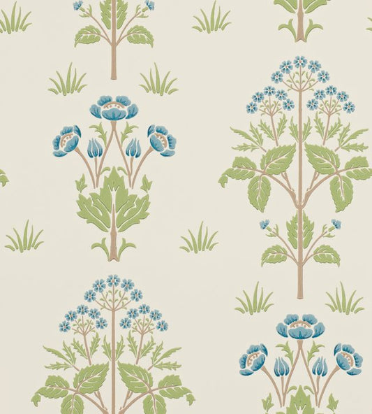 Meadow Sweet Wallpaper - Cornflower/Leaf- 210348 - Morris Exclusive