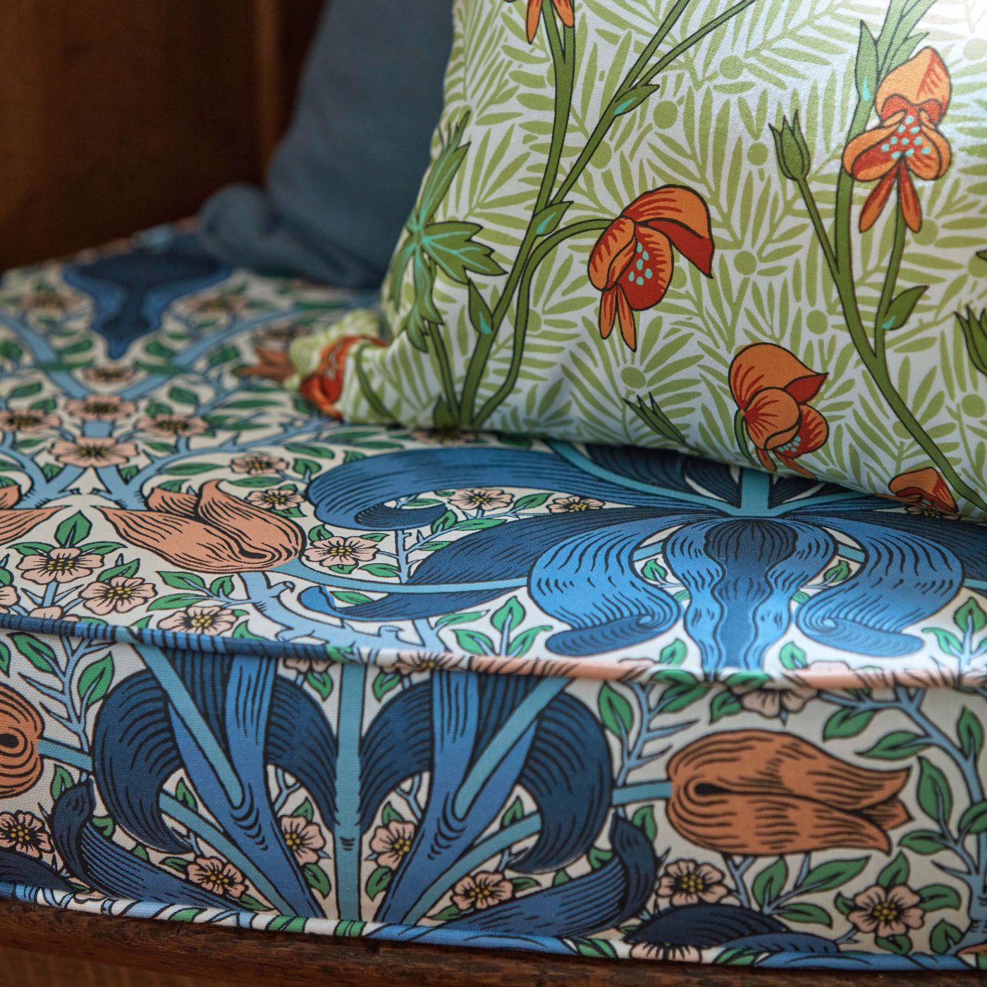 Monkshood Fabric - Tangerine/Sage - 227221 - Morris & Co