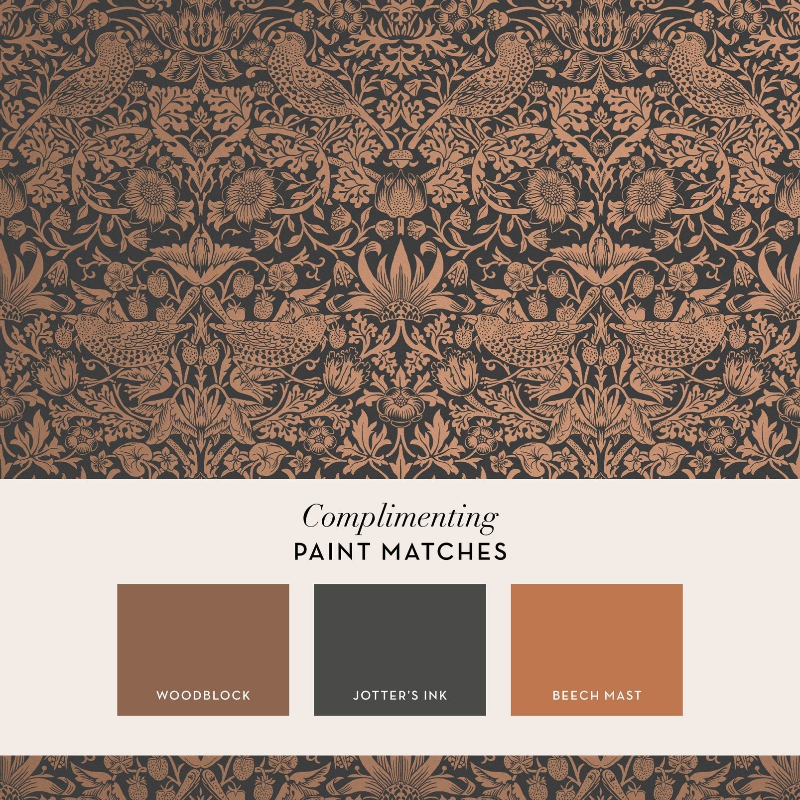 Strawberry Thief Fibrous Wallpaper - Charcoal - 124236 - William Morris AH