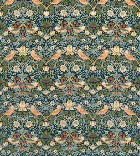 Strawberry Thief Velvet Fabric - Indigo/Thyme - 236932 - Morris & Co