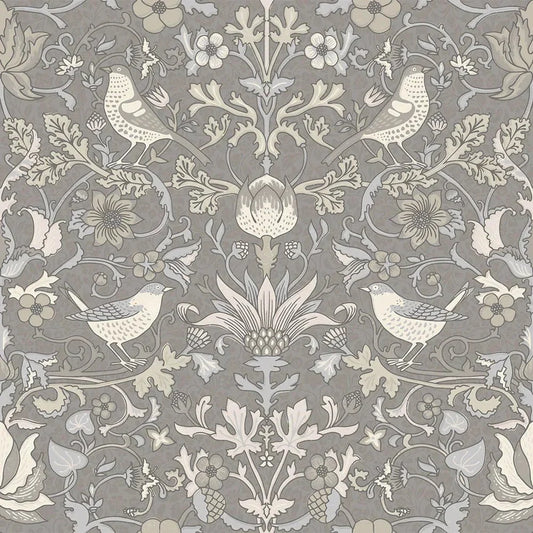 Garden Visitors Wallpaper - Earl Blue and Vintage Cream on Earl Grey - LAN100082 - Lucie Annabel - Premier Wallcovering