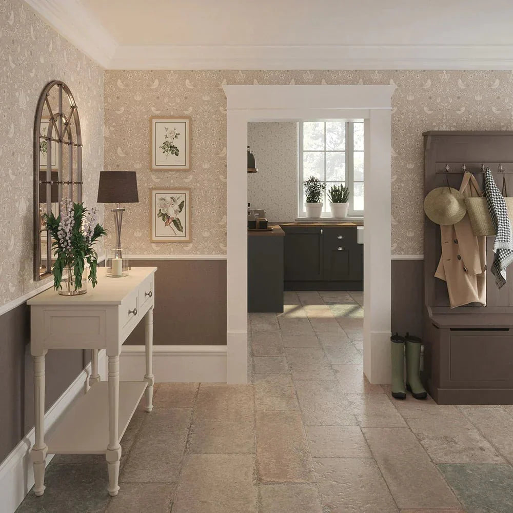 Garden Visitors Wallpaper - Vintage Cream and Linen on Dove Grey - LAN100081 - Lucie Annabel - Premier Wallcovering