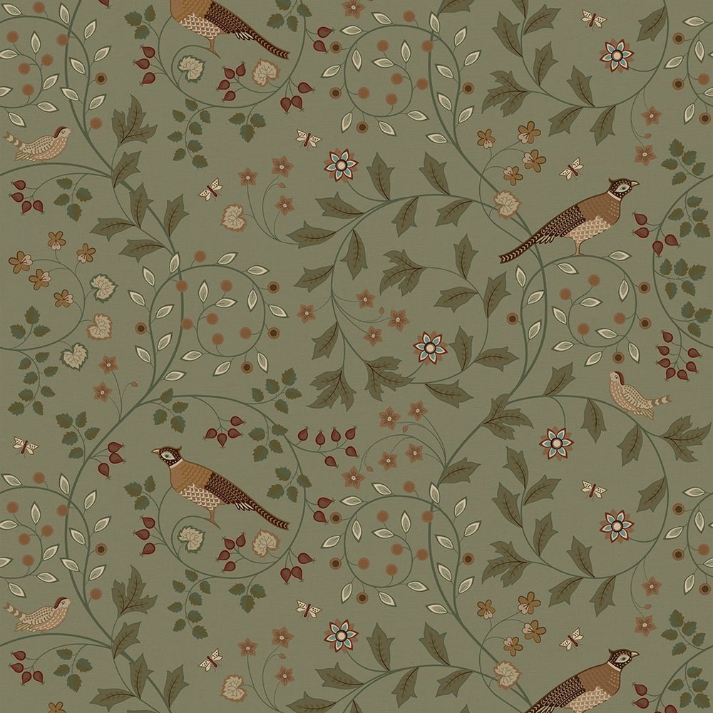The Grand Estate Wallpaper - Rural Tones on Sage Green - LAN100220 - Lucie Annabel - Premier Wallcovering
