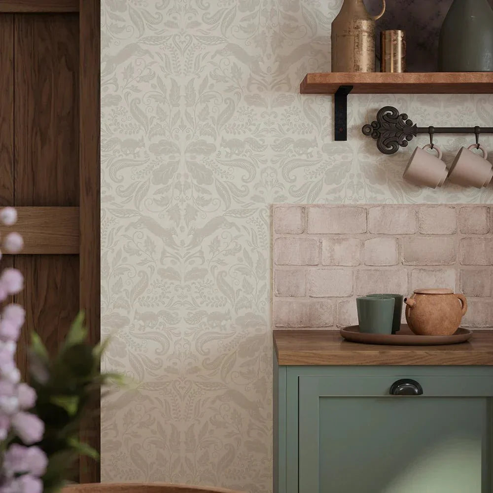 The Secret Squirrel Wallpaper - Stone - LAN100133 - Lucie Annabel - Premier Wallcovering
