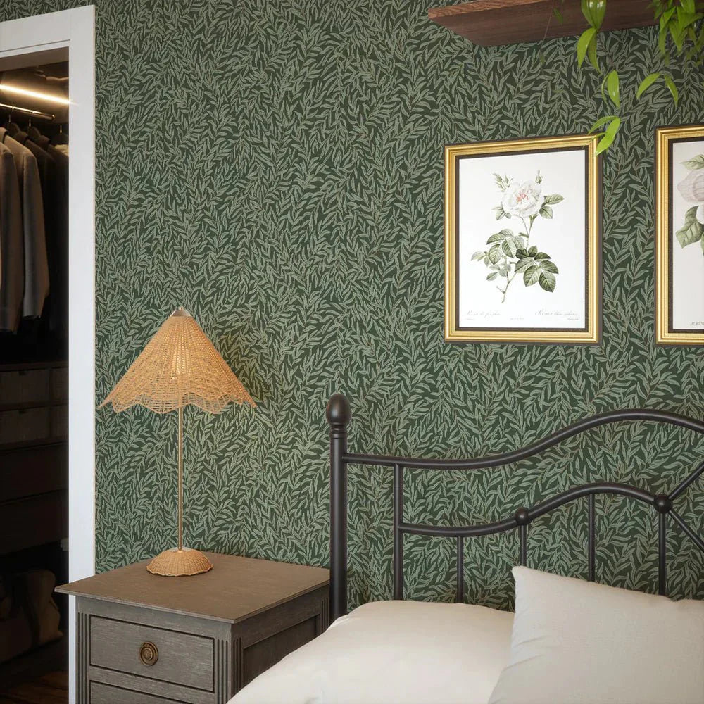 Whimsical Willow Wallpaper - Bayleaf on Juniper Green - LAN100028 - Lucie Annabel - Premier Wallcovering